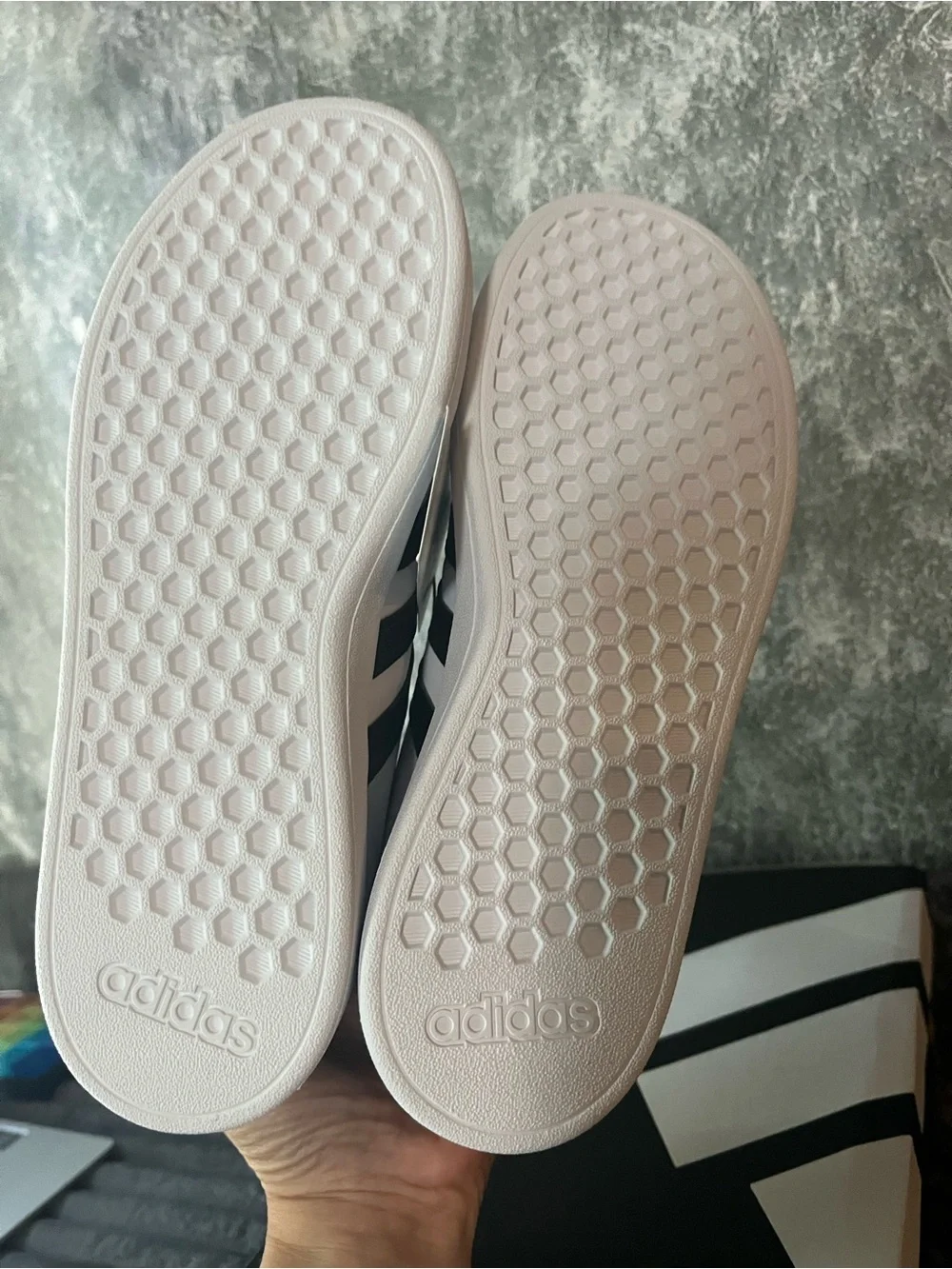 adidas Kids White Sneakers with Black Stripes grand court unisex 4.5